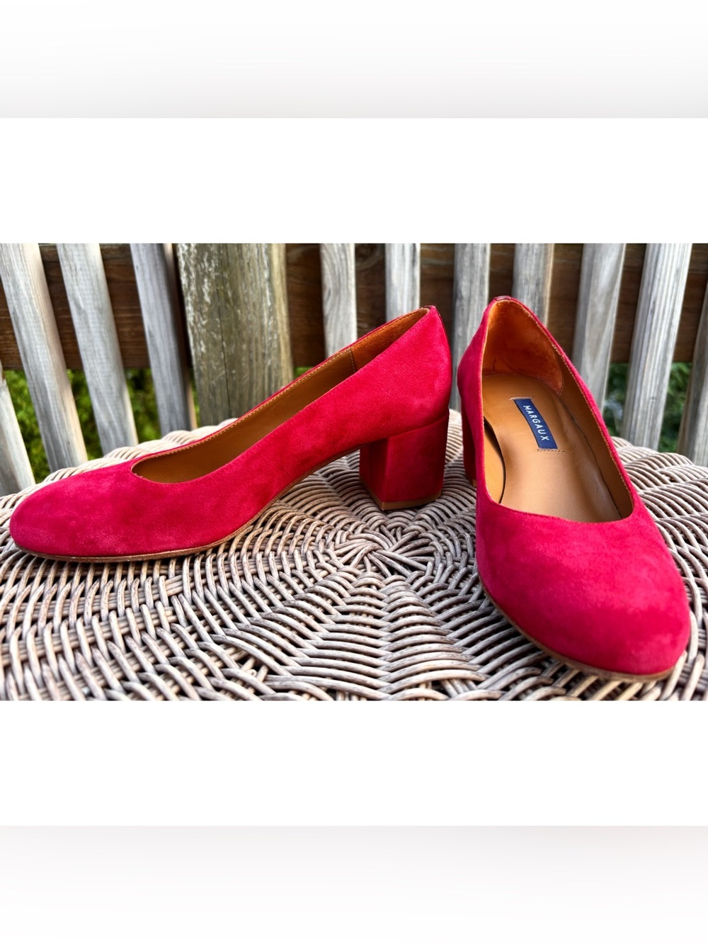 Margaux The Heel Burgundy Italian Suede Block Heel Pumps EU 37.5 Handmade Spain!